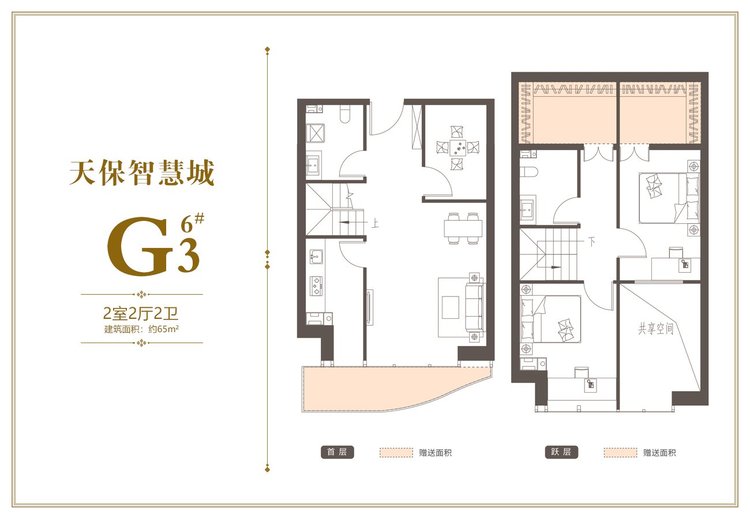 天保智慧城6#楼G3户型65平米户型图