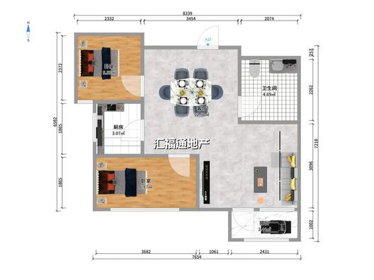 北京城建德信御府2室2厅1卫户型图