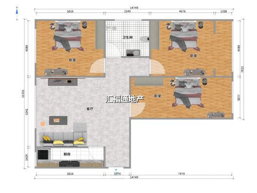 北新家园（锦绣范阳）3室2厅1卫户型图