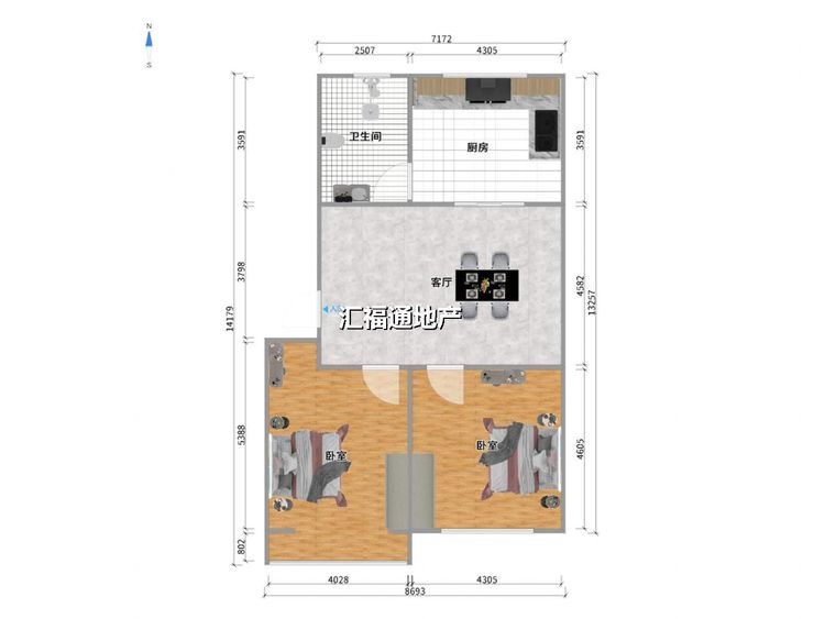 两室一厅一卫建面77㎡