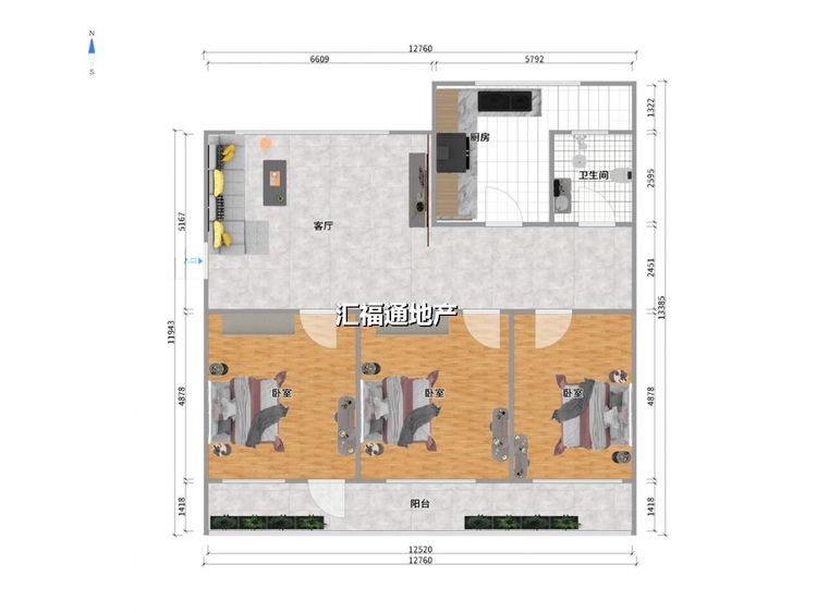 三室两厅一卫建面97㎡