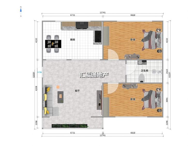 两室两厅一卫建面105㎡