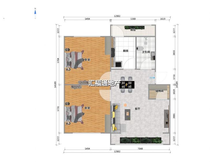 两室一厅一卫建面58
