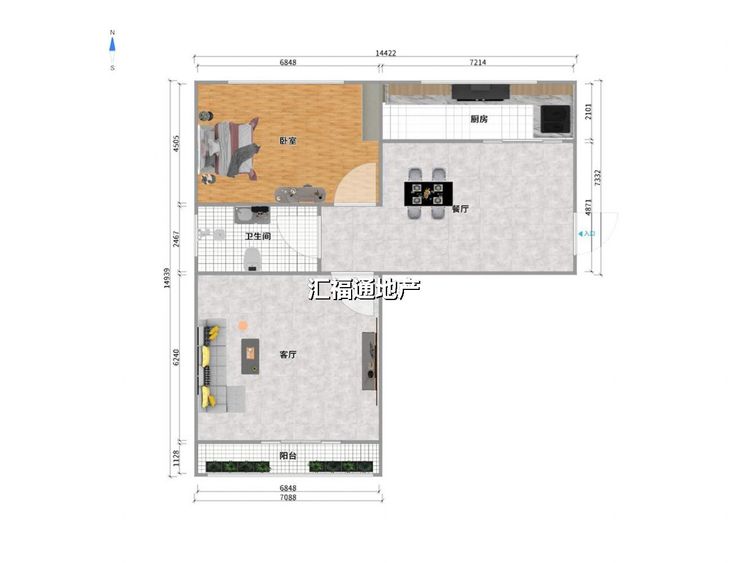 两室一厅一卫建面52㎡