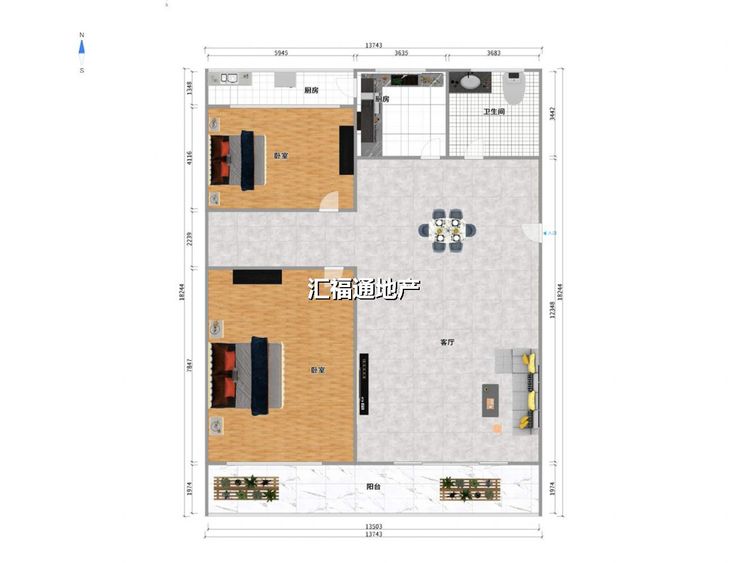 两室两厅一卫建面101㎡