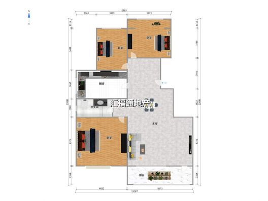 华融现代城3室2厅1卫户型图