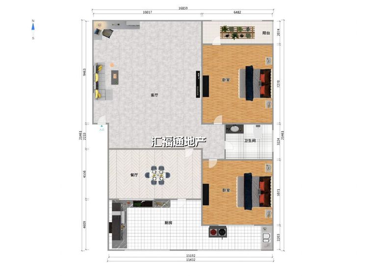 两室两厅一卫建面90㎡