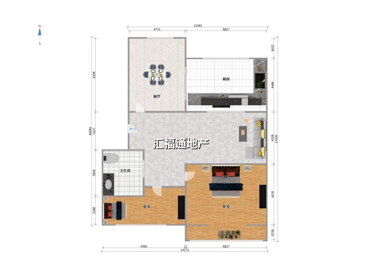 两室两厅一卫建面76㎡