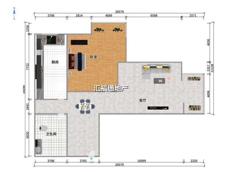 一室一厅一卫建面62.63㎡