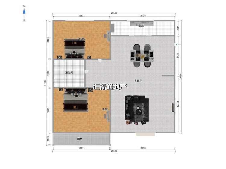 二室二厅一卫建面98㎡