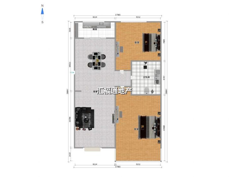 二室二厅一卫建面94.4㎡