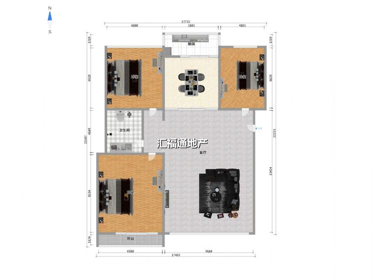 两室两厅一卫建面112㎡