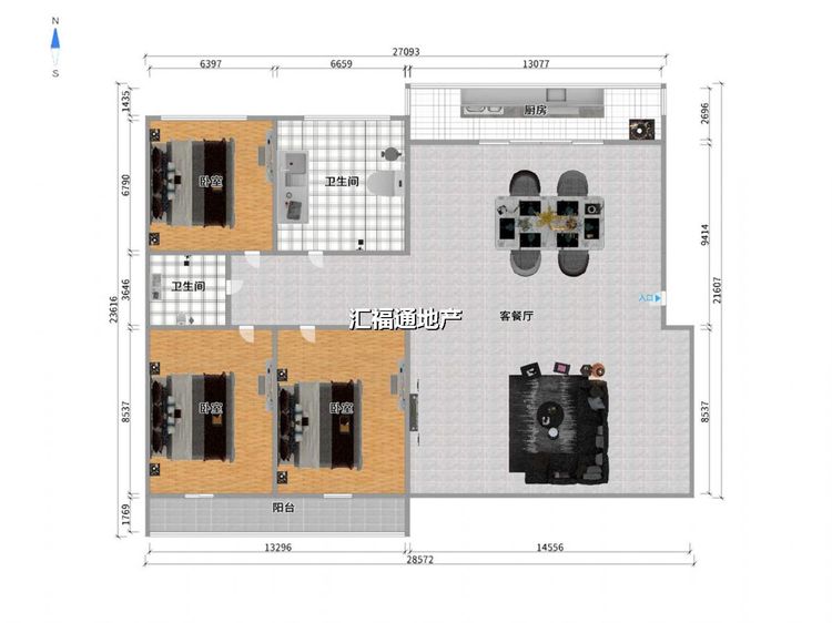 三室两厅两卫建面133.3㎡