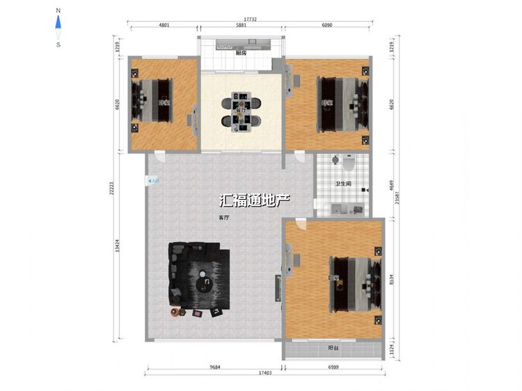三室两厅两卫建面113㎡