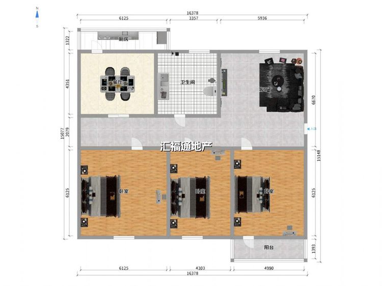 三室两厅一卫建面89㎡