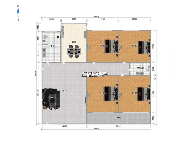 四室二厅二卫建面154.8㎡