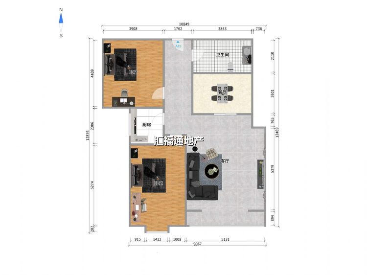 两室一厅一卫建面80㎡
