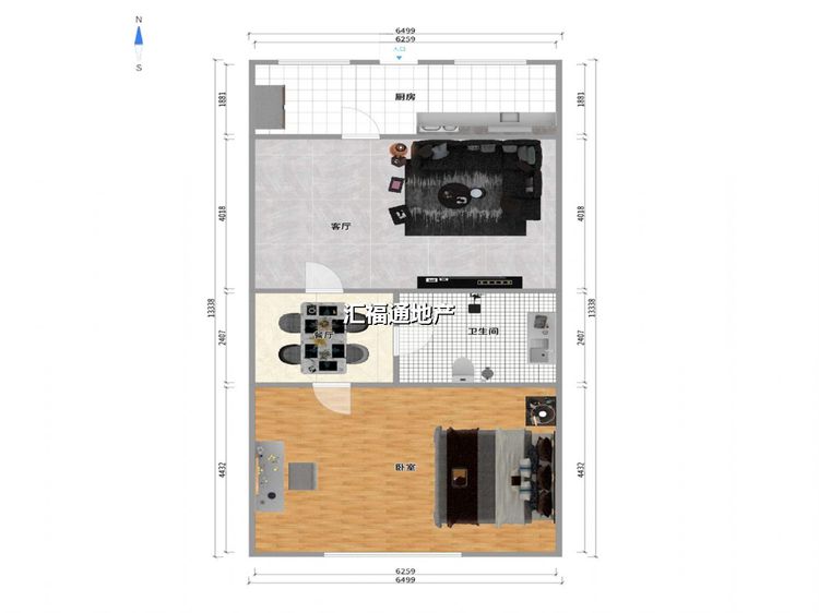一室一厅一卫建面39㎡