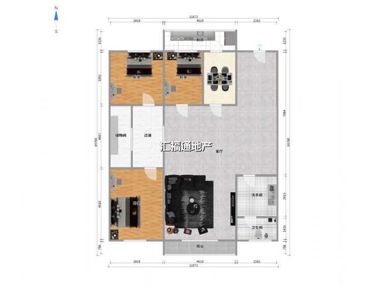 三室两厅一卫建面104㎡