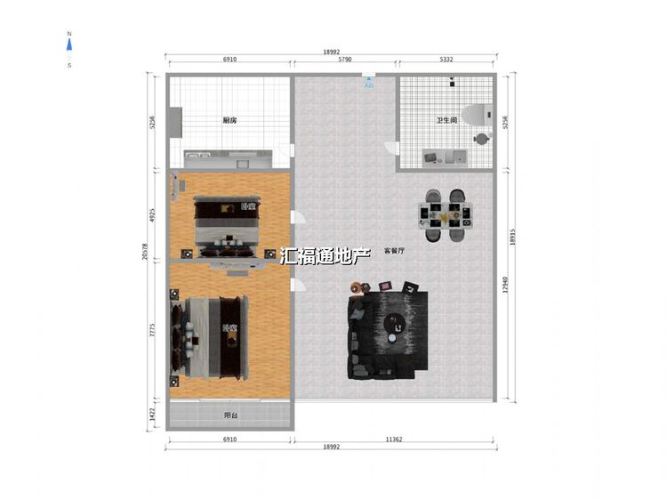 两室两厅一卫建面100㎡