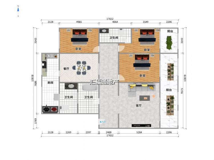 三室两厅两卫建面180㎡ (2)