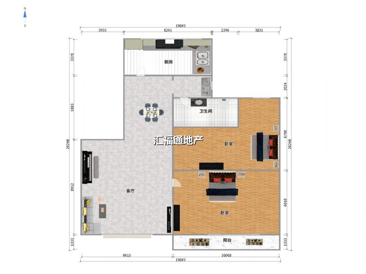 两室一厅一卫建面93㎡