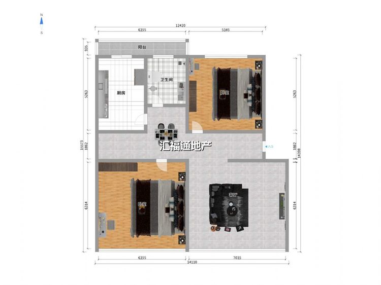 2室2厅1卫 建面80㎡