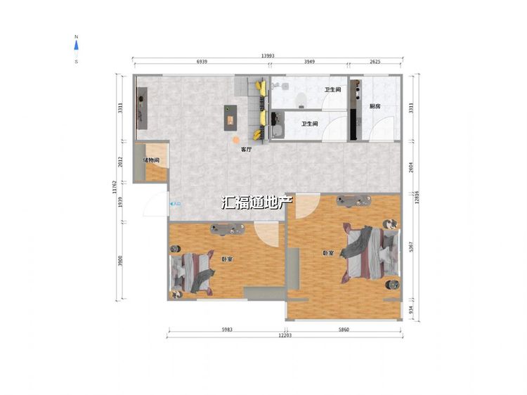 两室两厅一卫建面108㎡