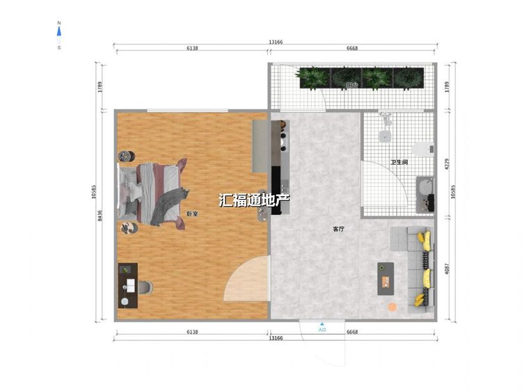 一室一厅一卫建面42㎡