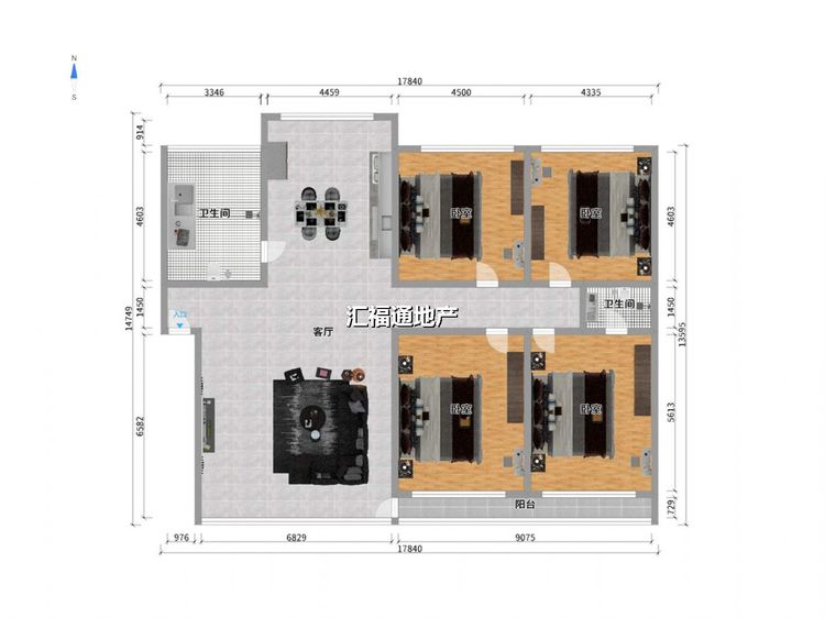 4室2厅2卫 建面200㎡