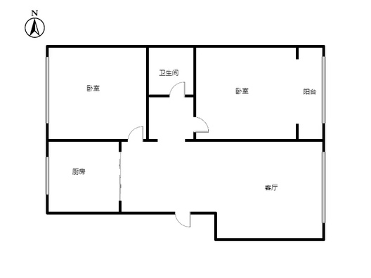 蓝天美林湾2室1厅1卫户型图