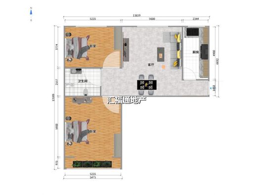 京中美居2室2厅1卫户型图