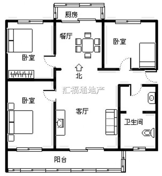 东兴小区（西院）3室2厅1卫户型图