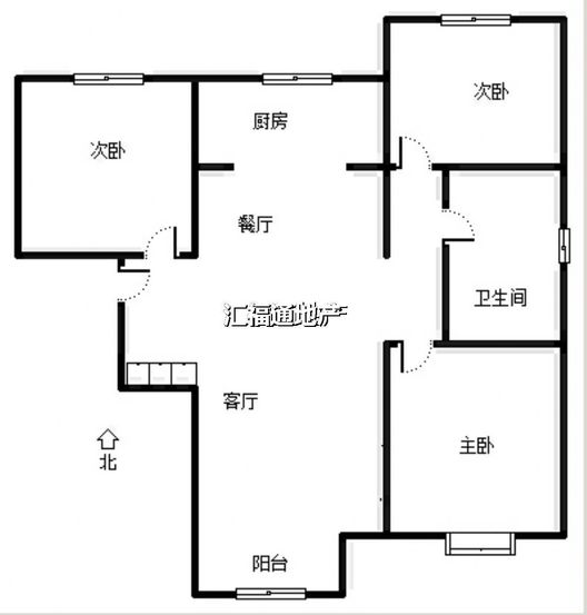 鹏渤印象城·牛津花园3室2厅1卫户型图