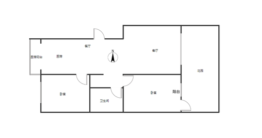 蓝天美林湾2室2厅1卫户型图