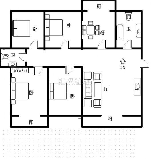 工商局小区（朝阳路）4室2厅2卫户型图