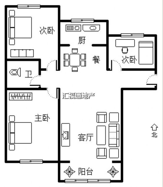 K2狮子城3室2厅1卫户型图