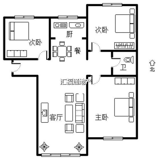 K2狮子城3室2厅1卫户型图