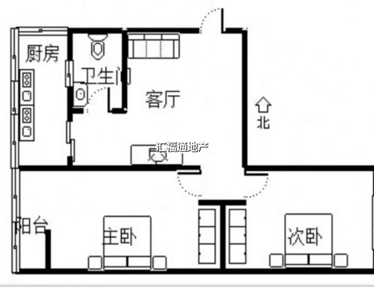 华北铝业生活小区（北院）2室1厅1卫户型图