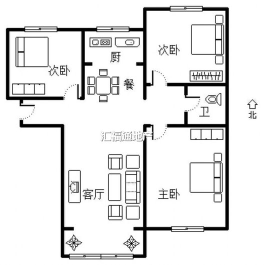 K2狮子城3室2厅1卫户型图