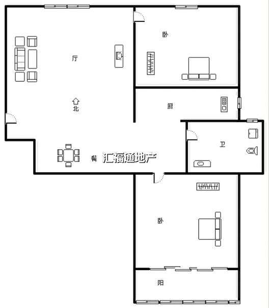 云景城2室2厅1卫户型图