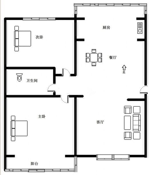 华福佳缘2室2厅1卫户型图