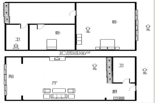 金街公寓2室1厅2卫户型图