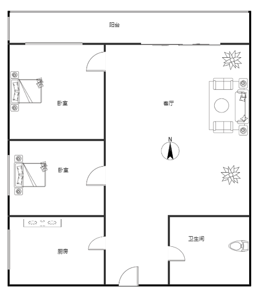 汇元国际2室1厅1卫户型图