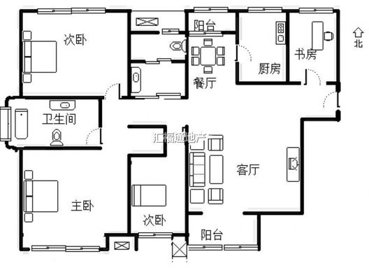 香邑溪谷玫瑰园4室2厅2卫户型图