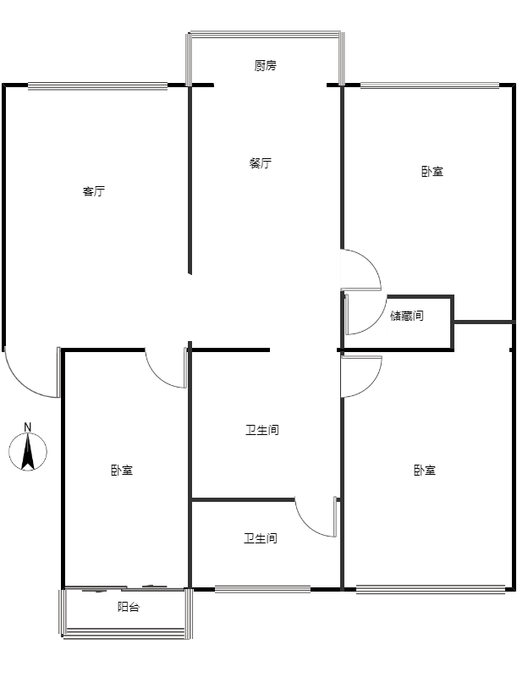 温馨小区3室2厅2卫户型图