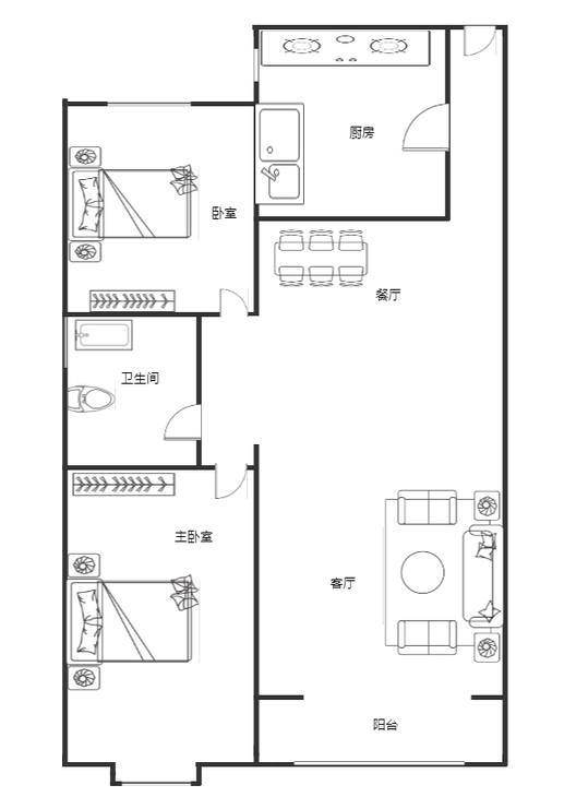 鸿盛旺京2室2厅1卫户型图