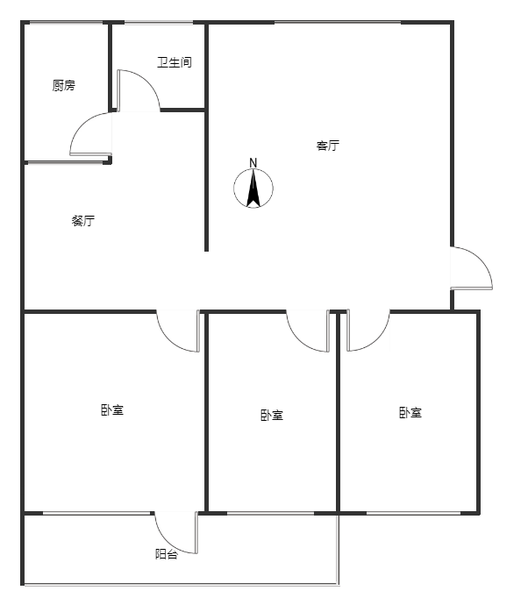 工商局小区（冠云西路）3室2厅1卫户型图