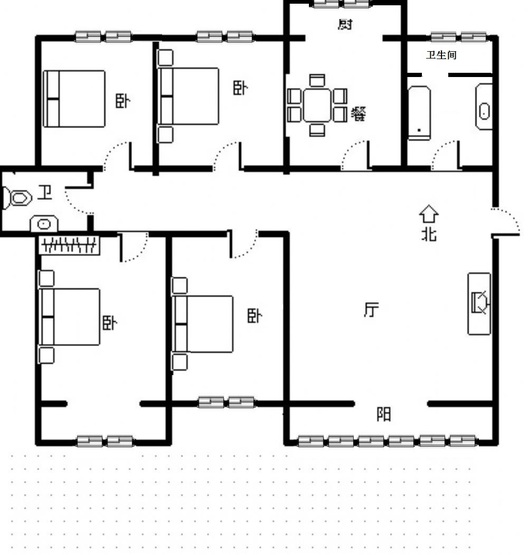 工商局小区（朝阳路）4室2厅2卫户型图