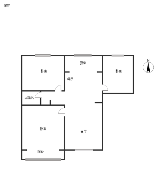 新府阳光二号院3室2厅1卫户型图